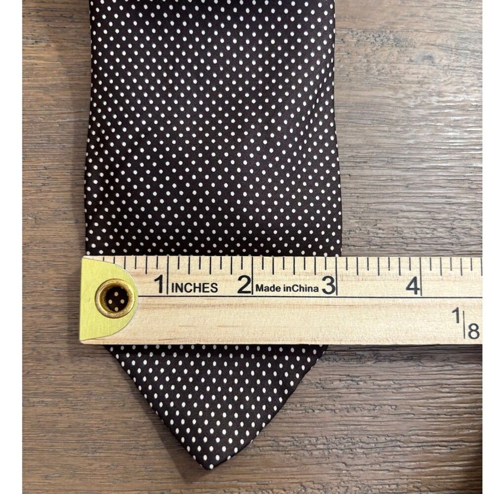Vintage Valentino La Cravat Silk Tie Chocolate Brown White Polka Dot RN 55468 - Picture 4 of 5